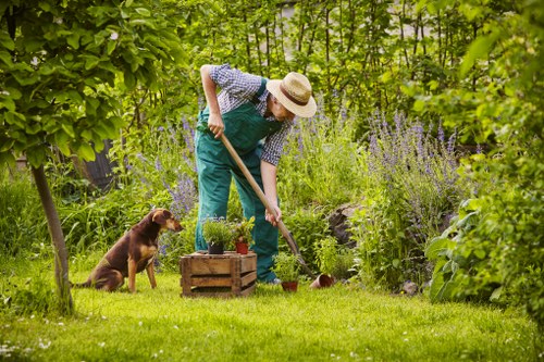 Gardening team starting a site briefing at a residential garden